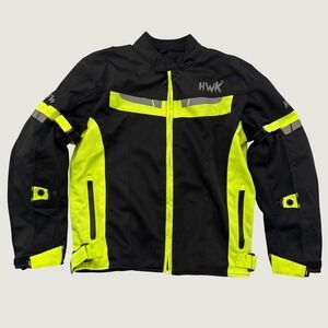 HWK Men's XL Motorcycle Jacket Black Hi Vis Yellow Mesh Armored Reflective